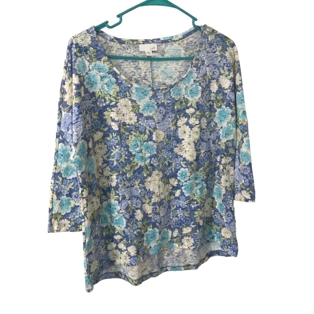 J. Jill light blue white floral 3/4 sleeve blouse size small Missy